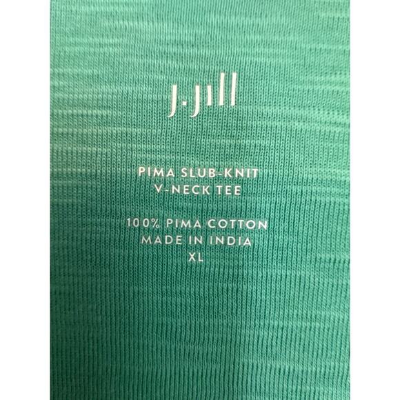 J Jill Womens 100% Pima Cotton Slub-Knit  V-neck Tee Green 3/4 Sleeves Size XL - Picture 3 of 9